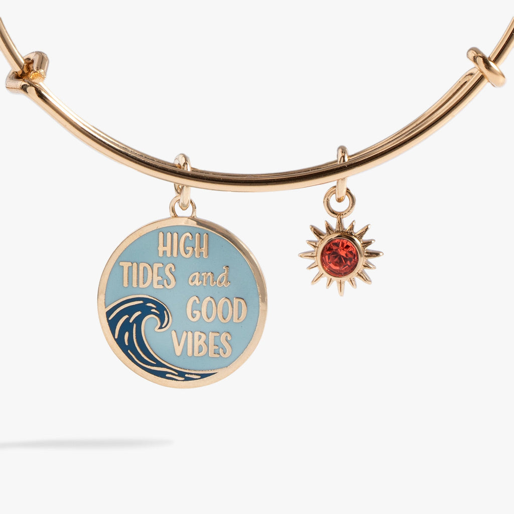 High Tides Good Vibes Charm Bangle with Padparadscha Crystal Sun