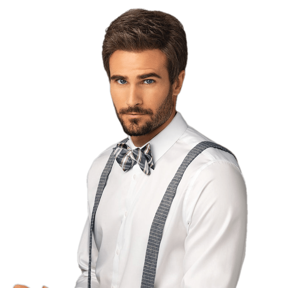 Men's Short Synthetic Hairpiece - Natural Look Wig in Black & Grey