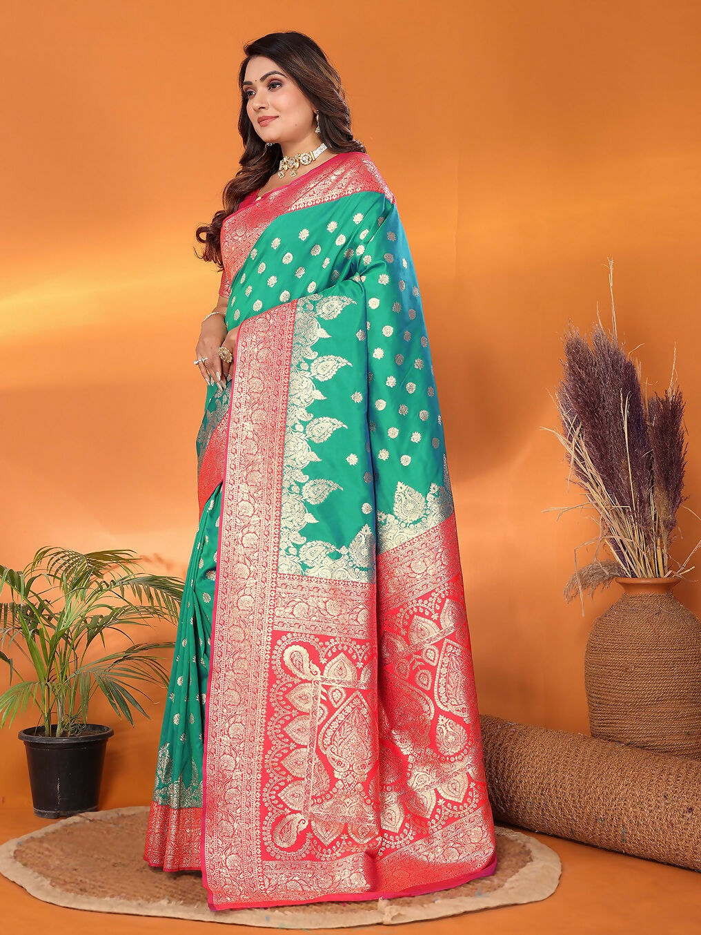 Light Green Banarasi Woven Soft Silk Saree with Matching Blouse