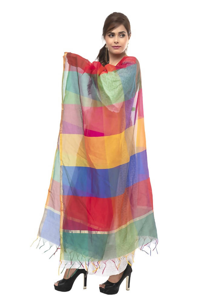 Multi-Colored Banarsi Chanderi Silk Dupatta with Geometric Print