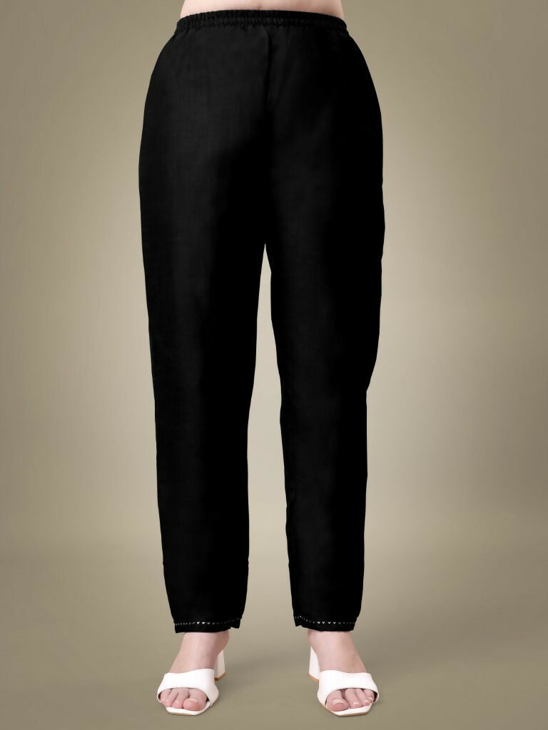 Women's Black Cotton Blend Straight Kurta Set with Sequence Detail
