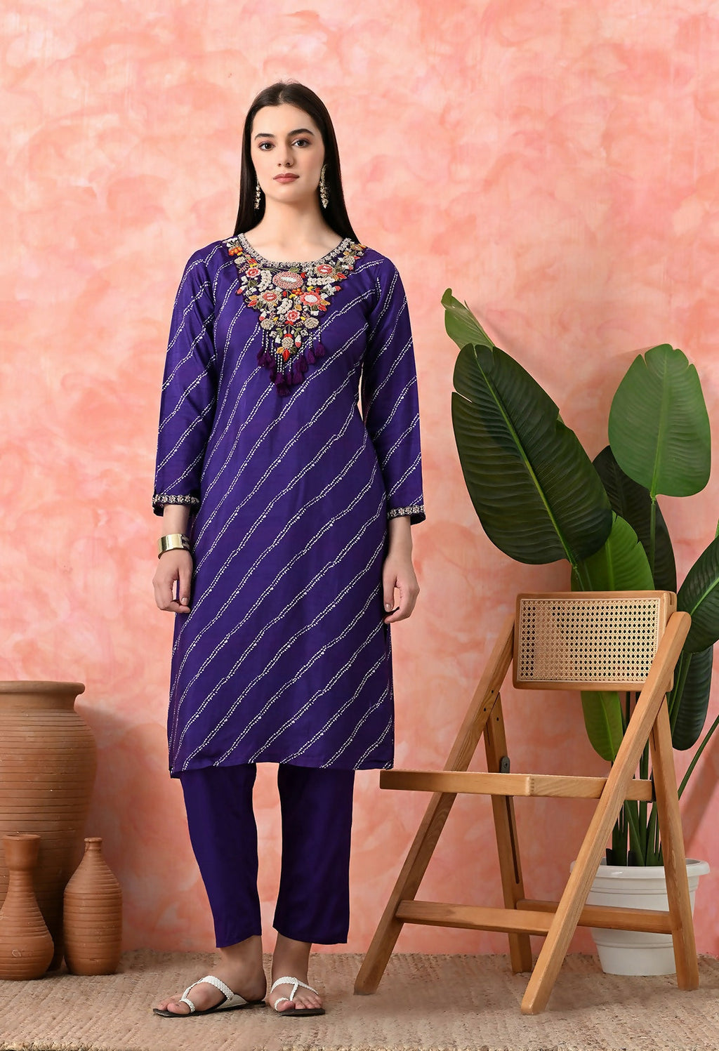 Purple Premium Pure Viscose Dola Print Kurta Set with Handwork