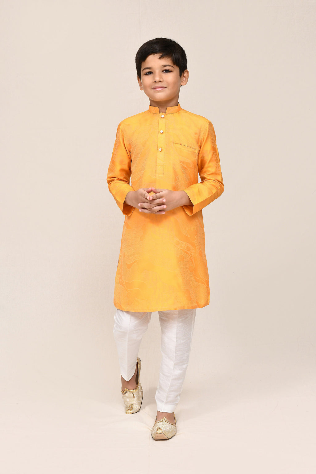 Yellow Pure Silk Kurta Set with Straight Fit Pants