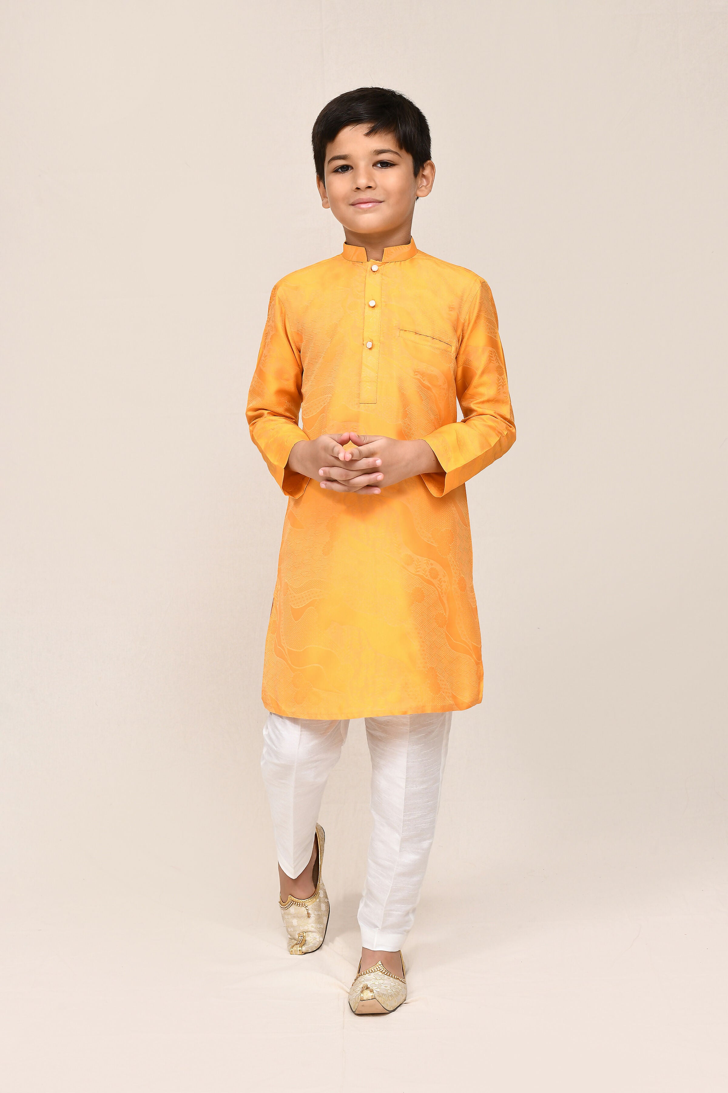 Yellow Pure Silk Kurta Set with Straight Fit Pants