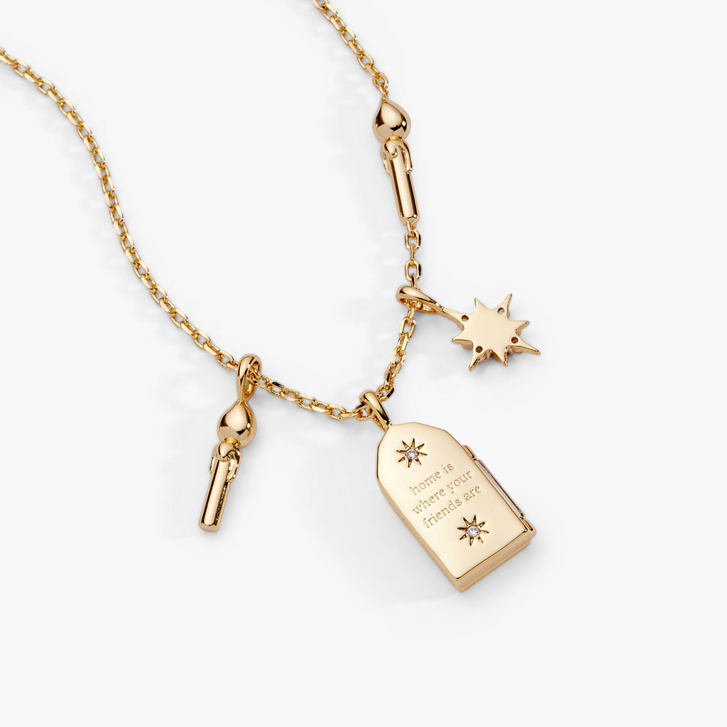 Hogwarts Great Hall Stained Glass Cluster Charm Necklace Gold