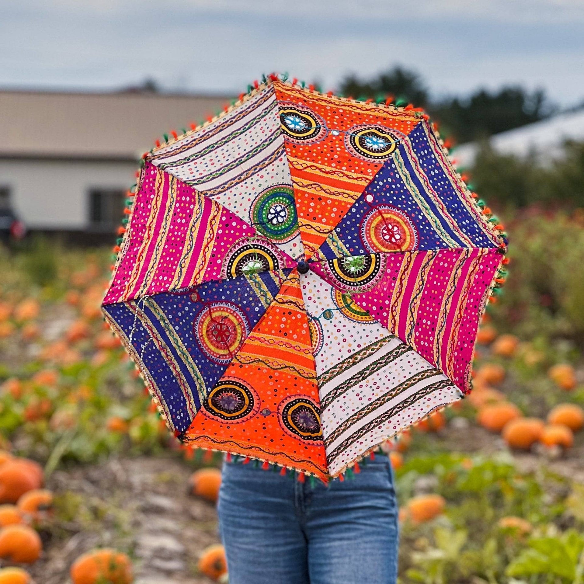 Embellished Parasol Umbrella - Hand-Decorated Sun Shade Accessory