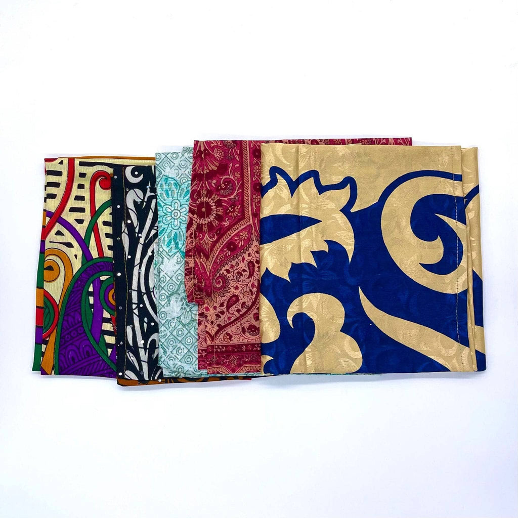 Reusable Sari Silk Gift Wrap 5-Pack - Multicolor Boho Fabric