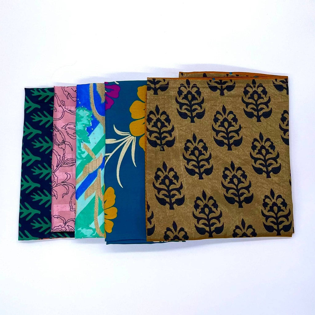 Reusable Sari Silk Gift Wrap 5-Pack - Multicolor Boho Fabric