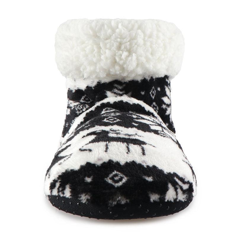 Women's Festive Elk Print Fuzzy Knit Slipper Booties - Red/White
