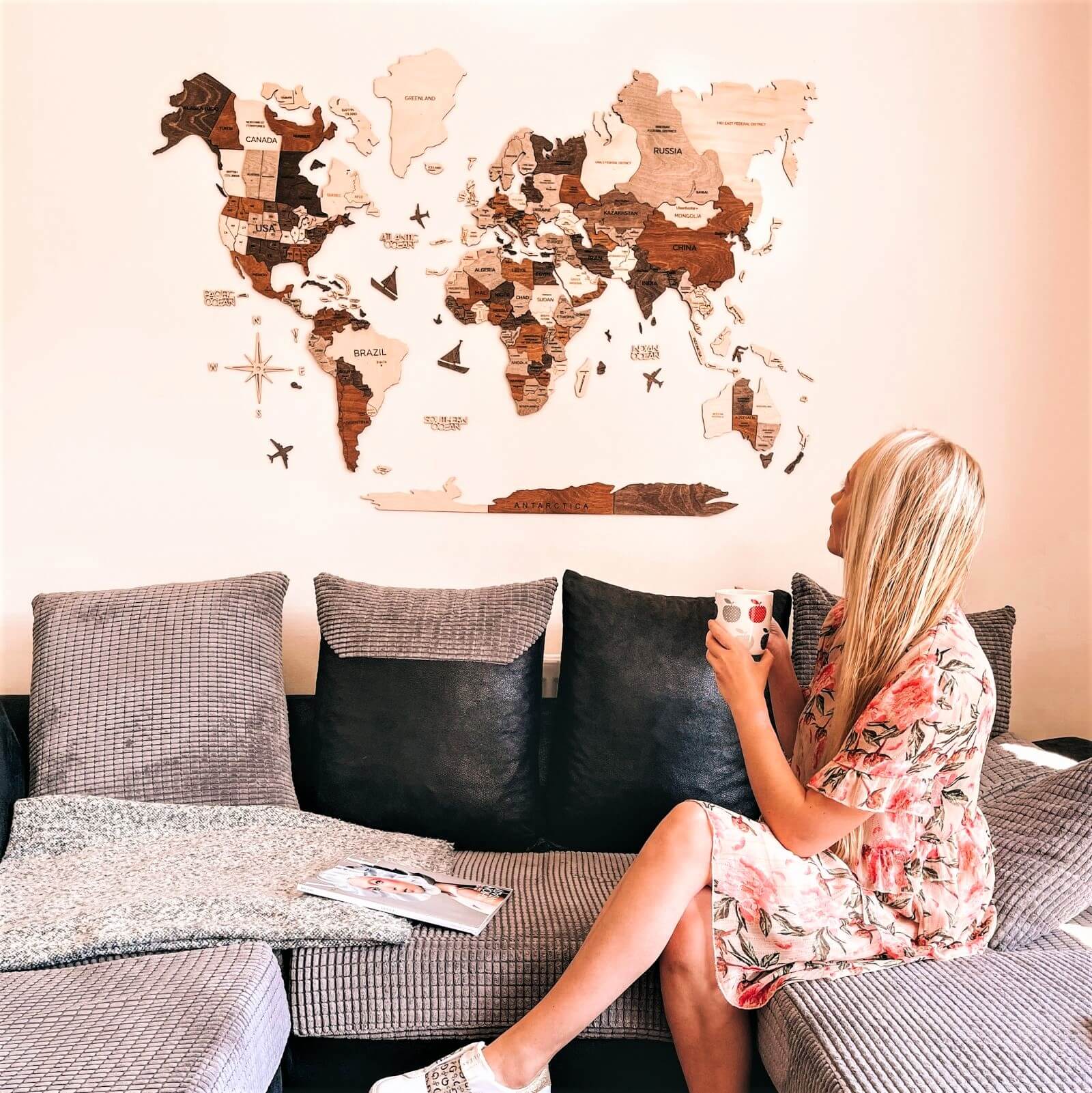 Large Rustic Wooden World Map Wall Decor: Travel Inspired Art