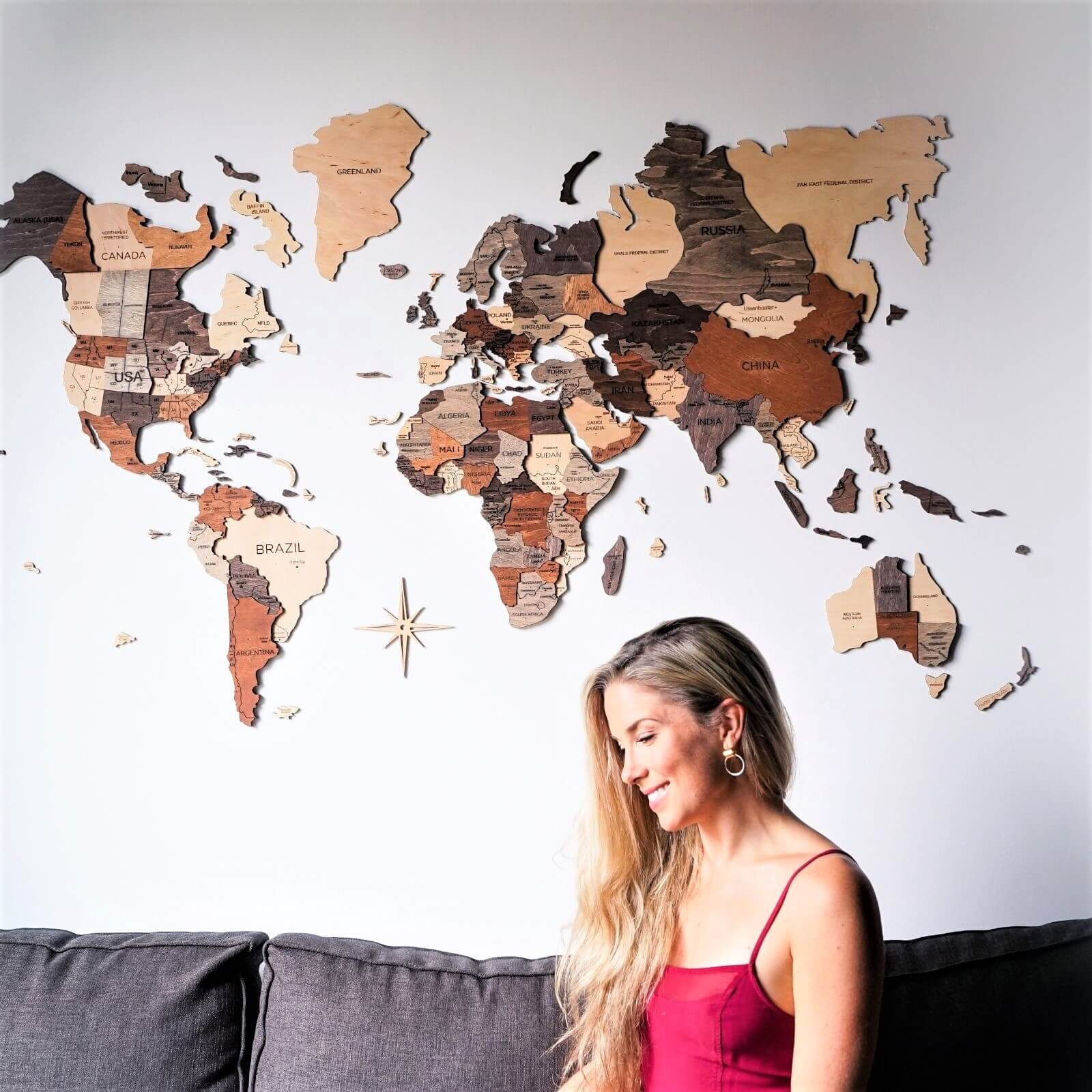 Large Rustic Wooden World Map Wall Decor: Travel Inspired Art