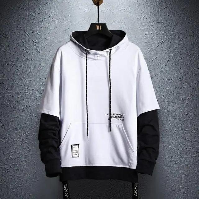 Mens Streetwear Letter Print Patchwork Hoodie Hip Hop Pullover