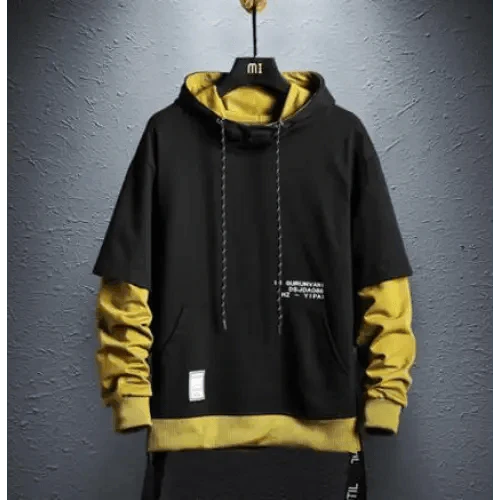 Mens Streetwear Letter Print Patchwork Hoodie Hip Hop Pullover