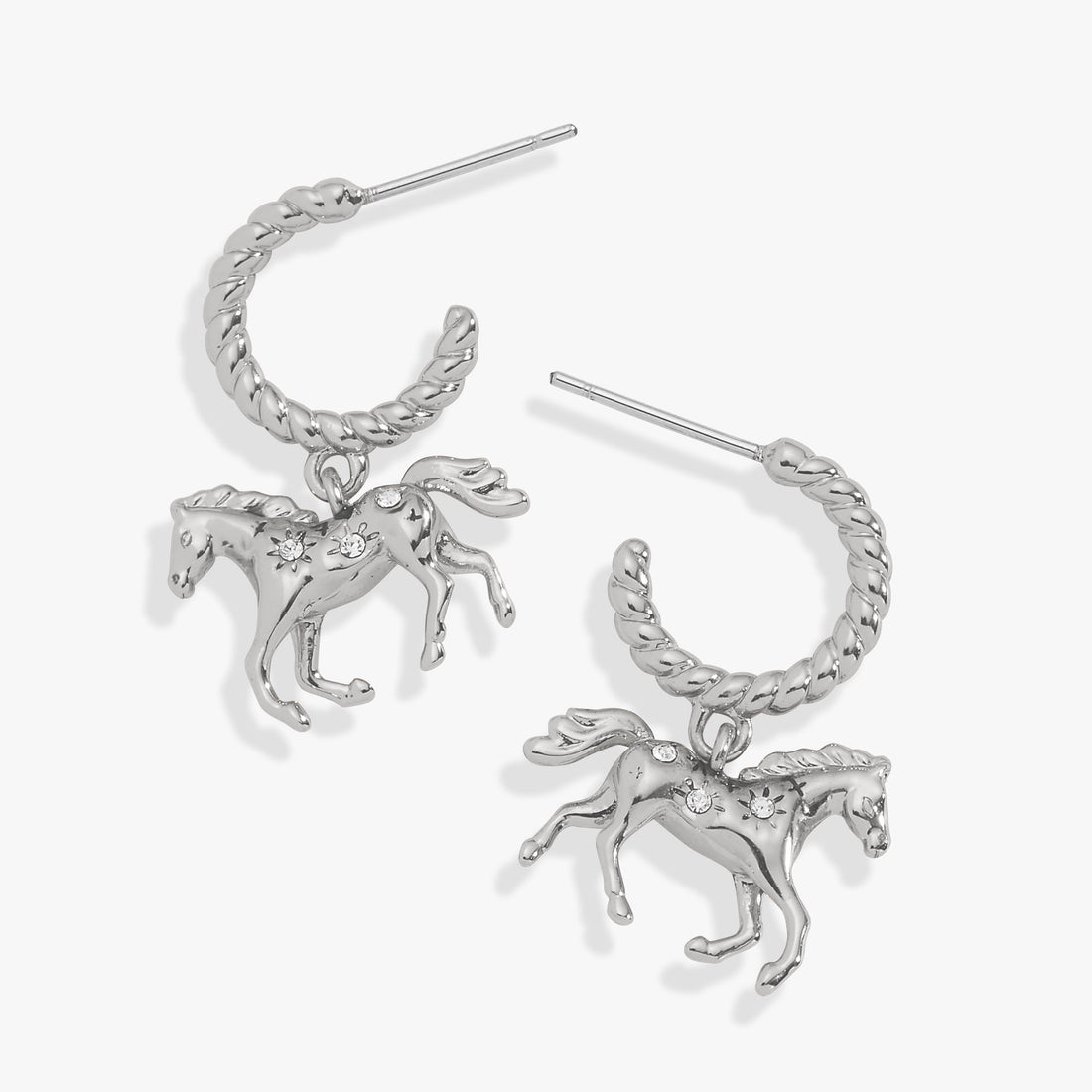 Horse Huggie Hoop Earrings in Gold with Brilliant Crystal Accents