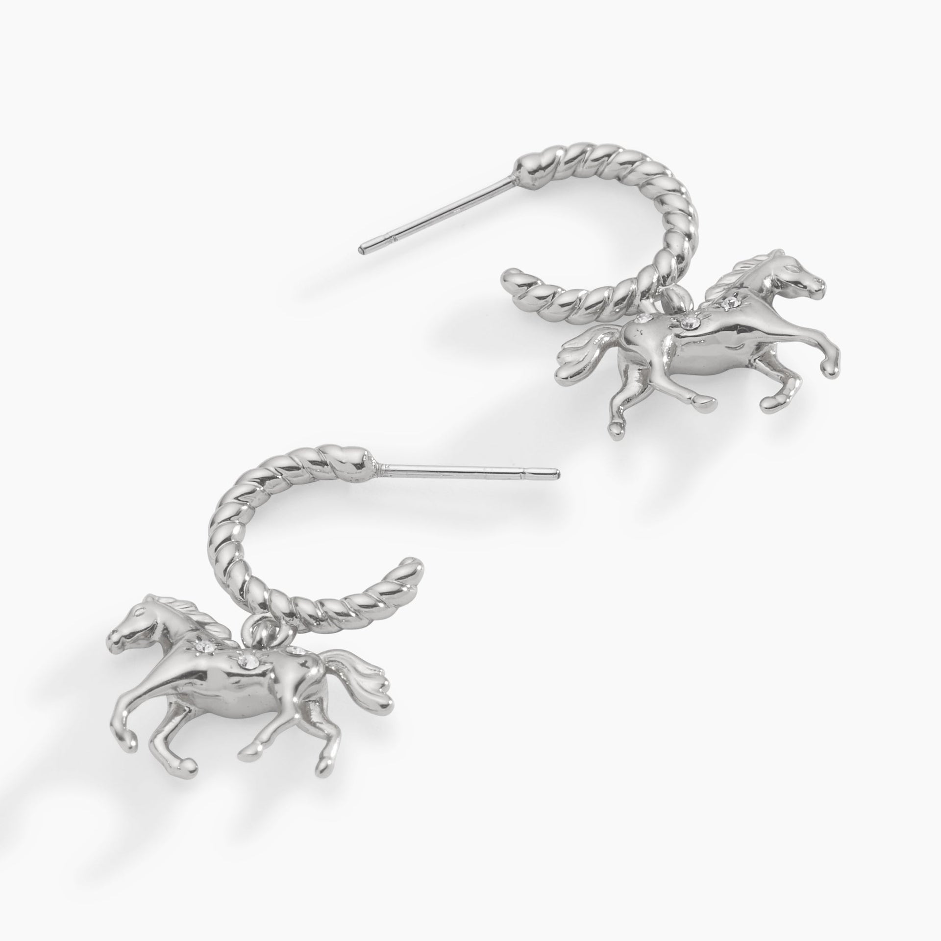 Horse Huggie Hoop Earrings in Gold with Brilliant Crystal Accents