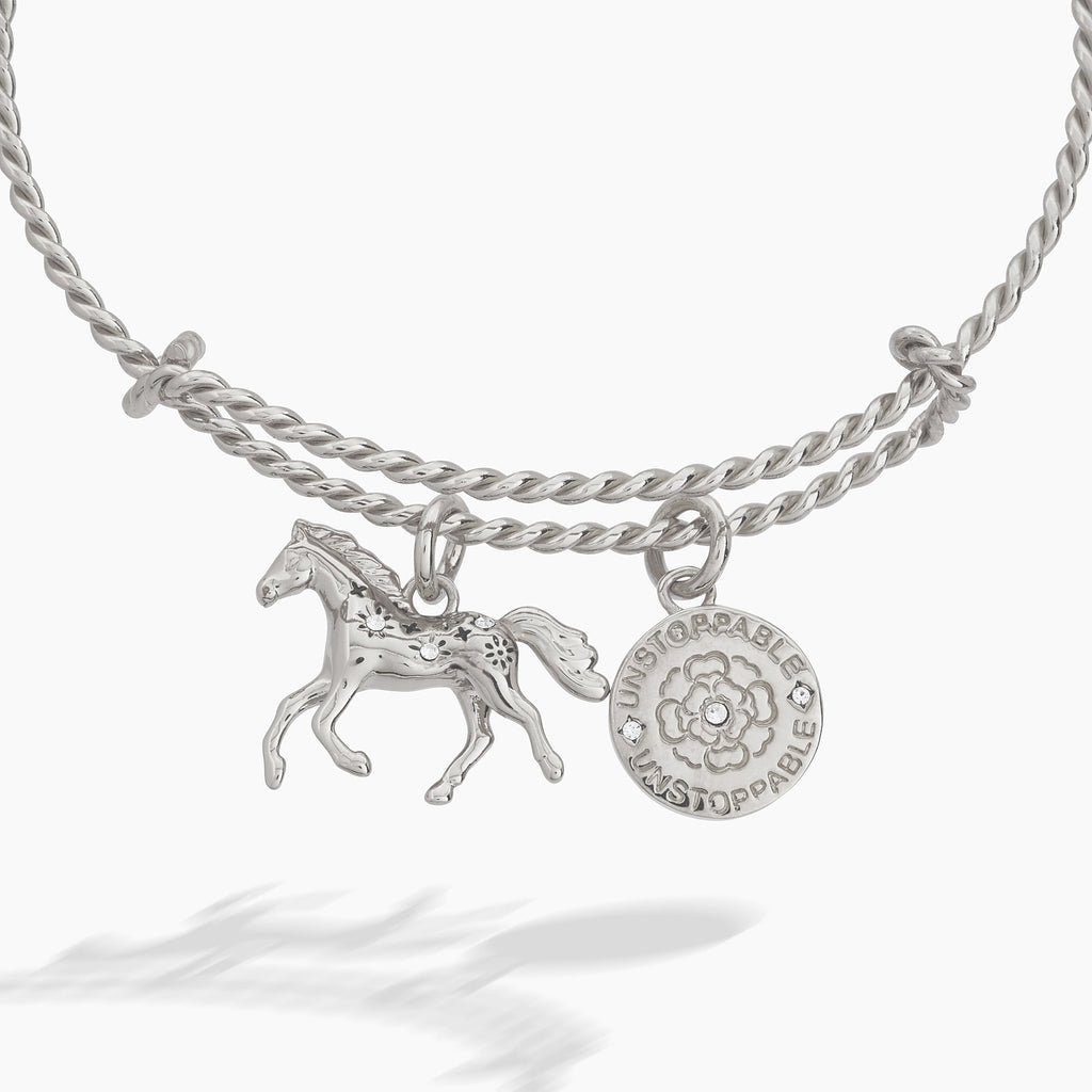 Horse Rope Textured Charm Bangle with Crystal Accents