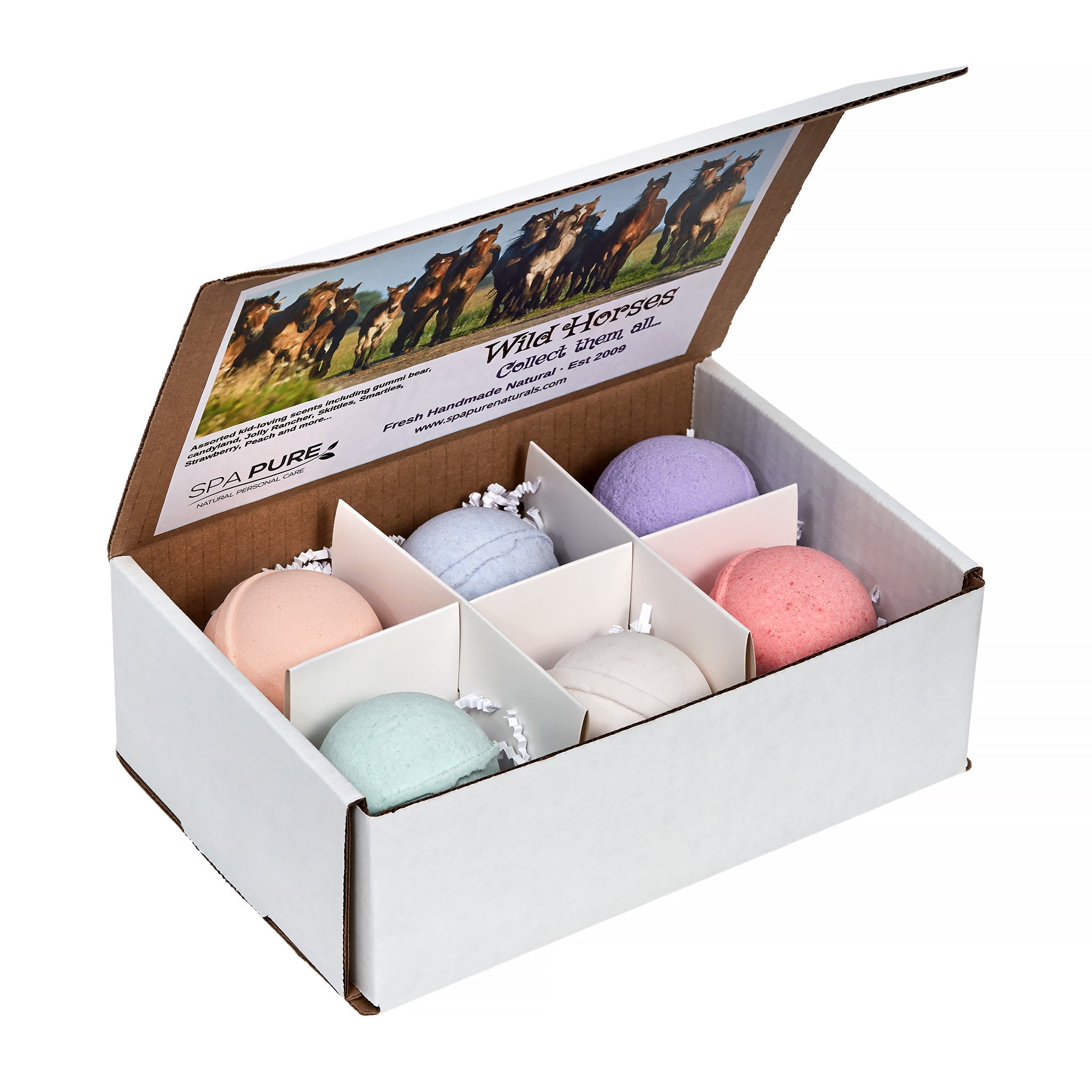 Spa Pure WILD HORSES Bath Bombs: for kids with 6 XL bath bombs with surprise horses inside, U.S.A. Made, Handmade, natural ingredients