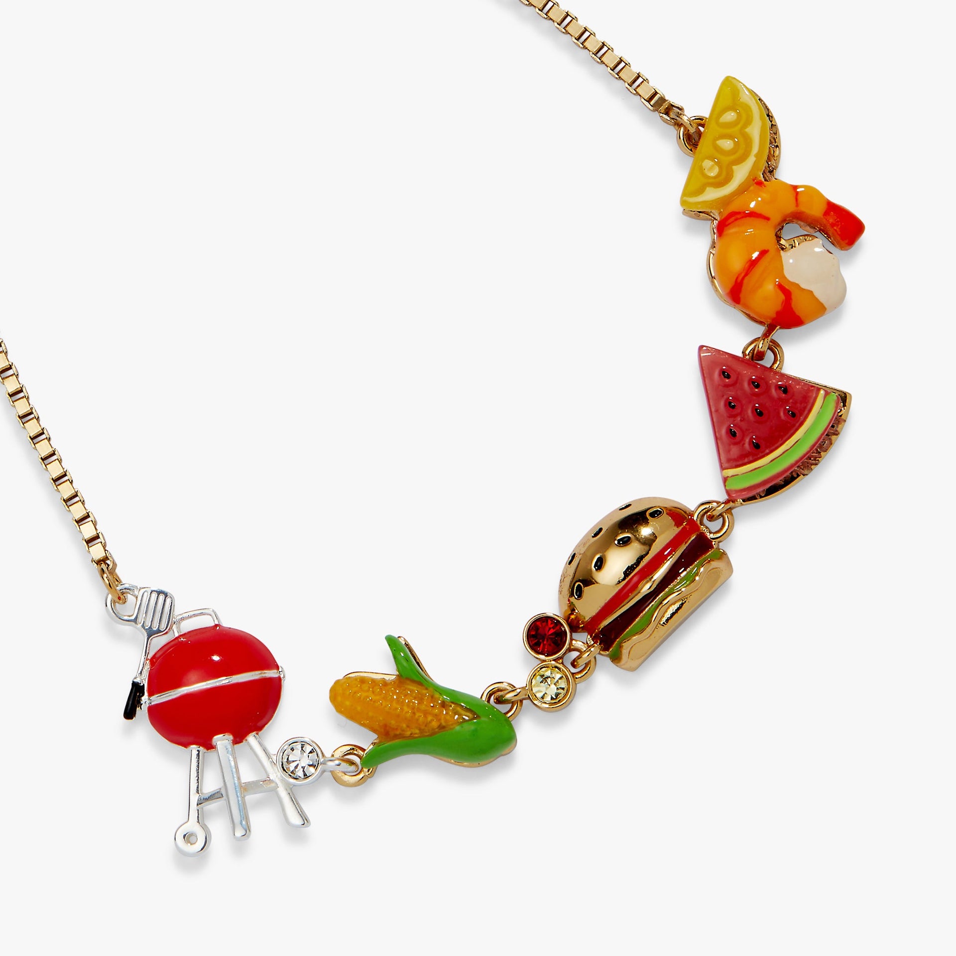 Two-Toned Whimsical Grill & Food Charm Bolo Bracelet in Gold