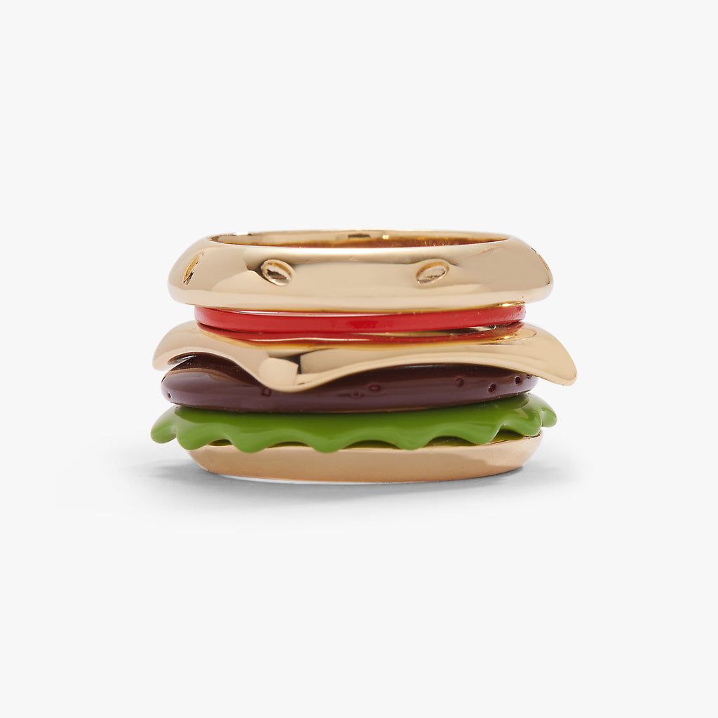 Hot Grill Summer Hamburger Stacking Ring Set in Gold and Enamel