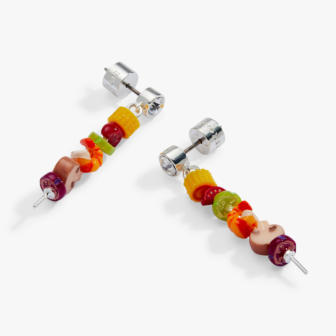 Hot Grill Summer Skewer Drop Earrings with Sparkling Crystal Studs