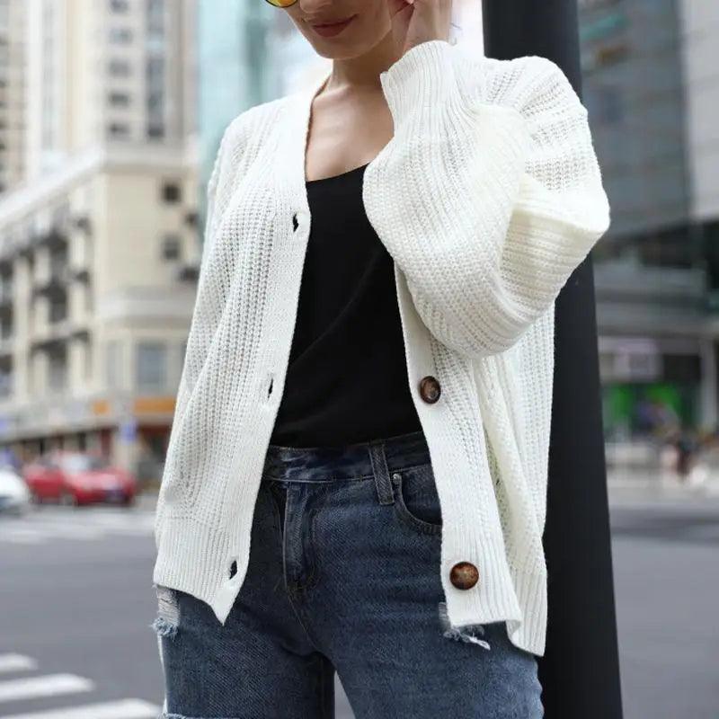Women's Oversized V-Neck Knitted Button Cardigan Autumn Sweater