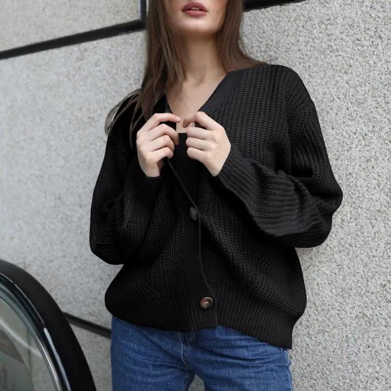 Women's Oversized V-Neck Knitted Button Cardigan Autumn Sweater