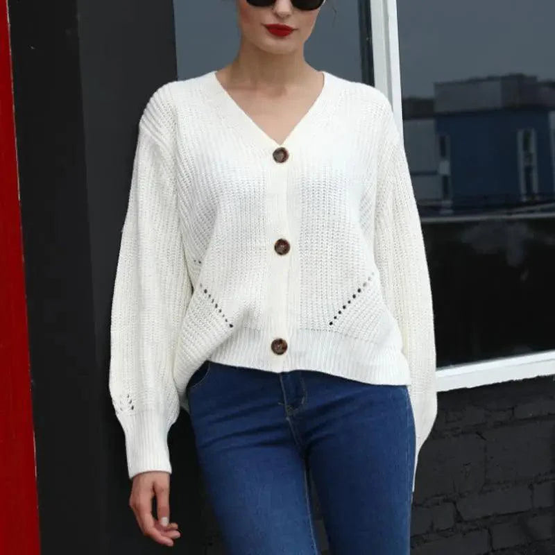 Women's Oversized V-Neck Knitted Button Cardigan Autumn Sweater