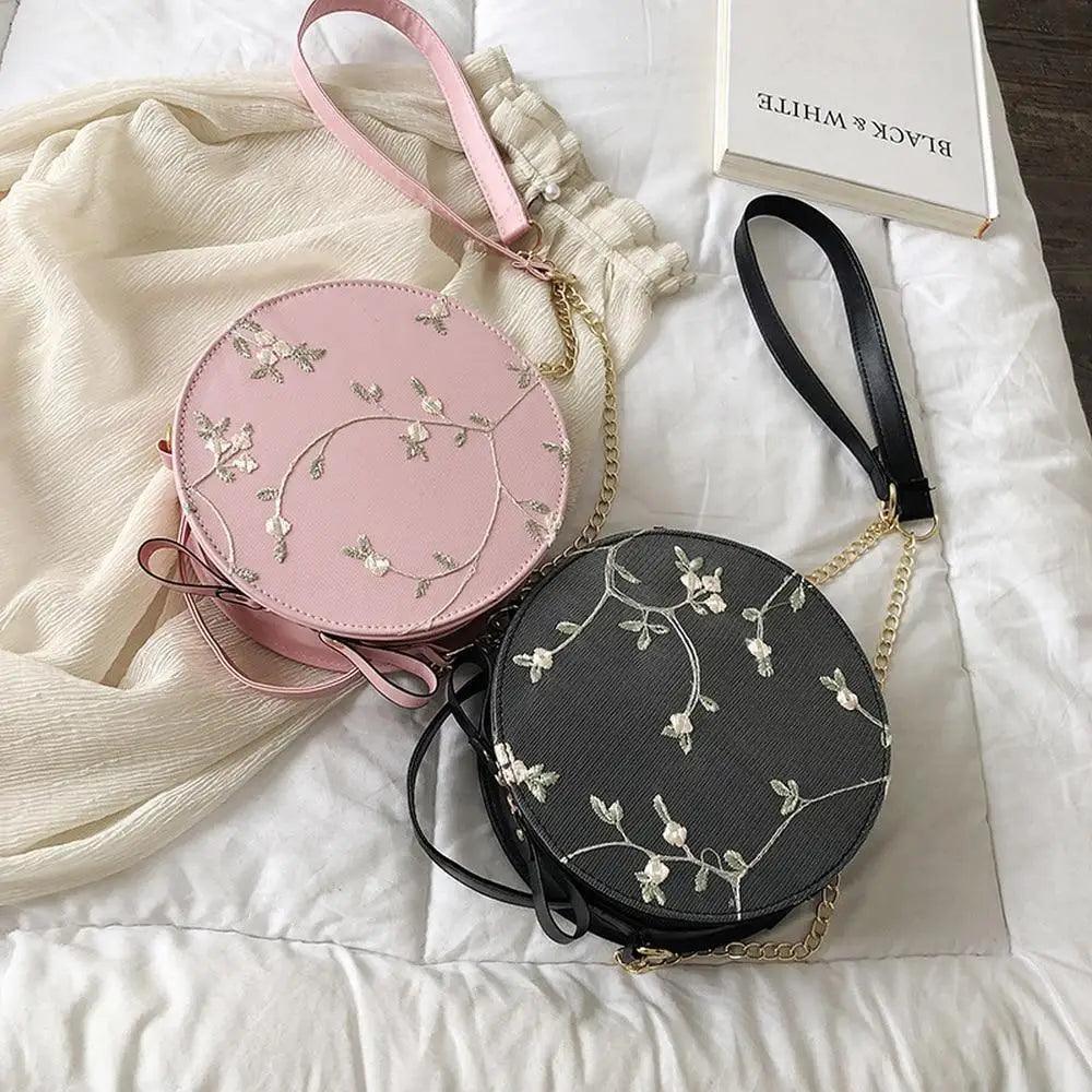 Sweet Lace Floral Crossbody Bag, Small PU Leather Chain Handbag