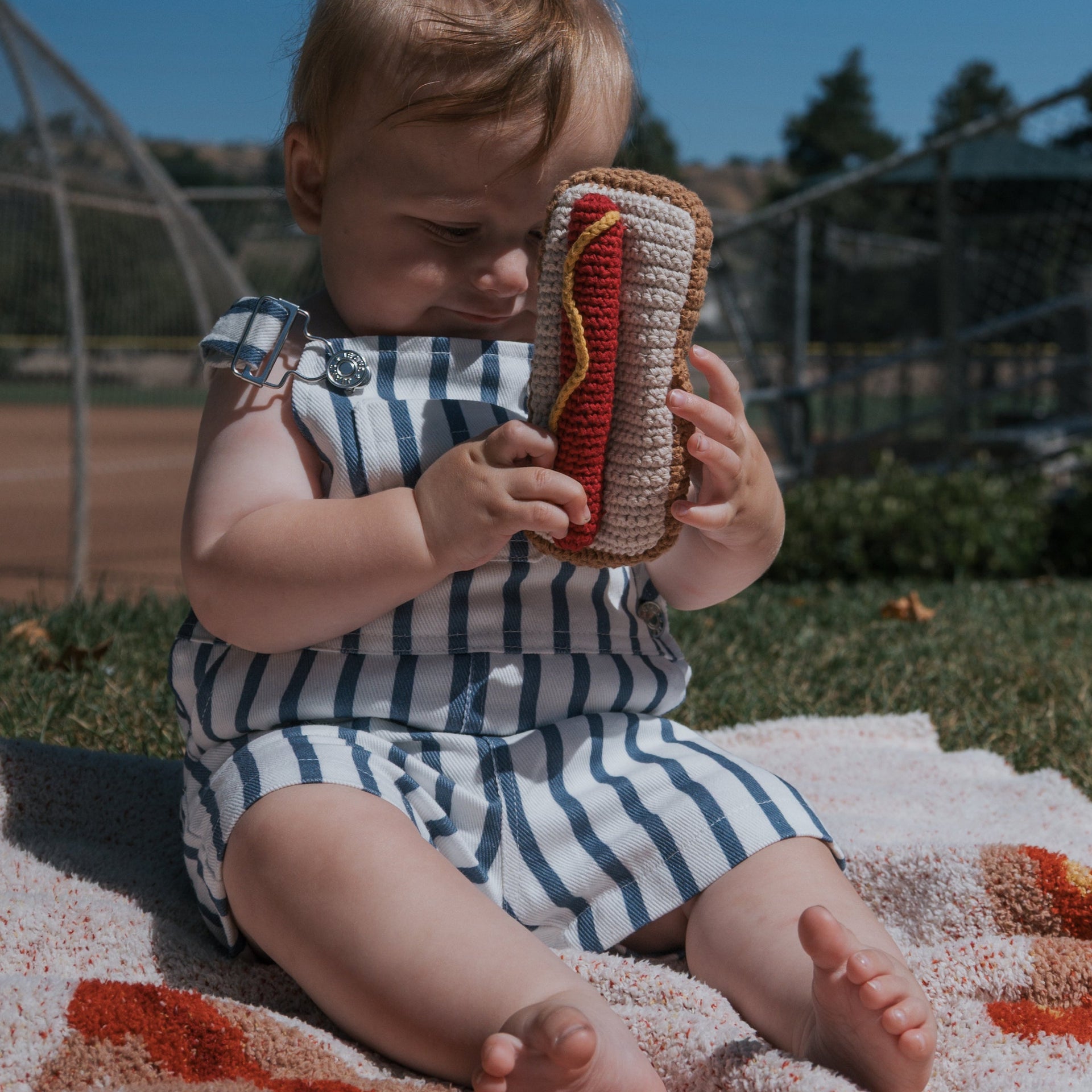 Hot Dog Knit Rattle - Soft Sensory Toy for Babies