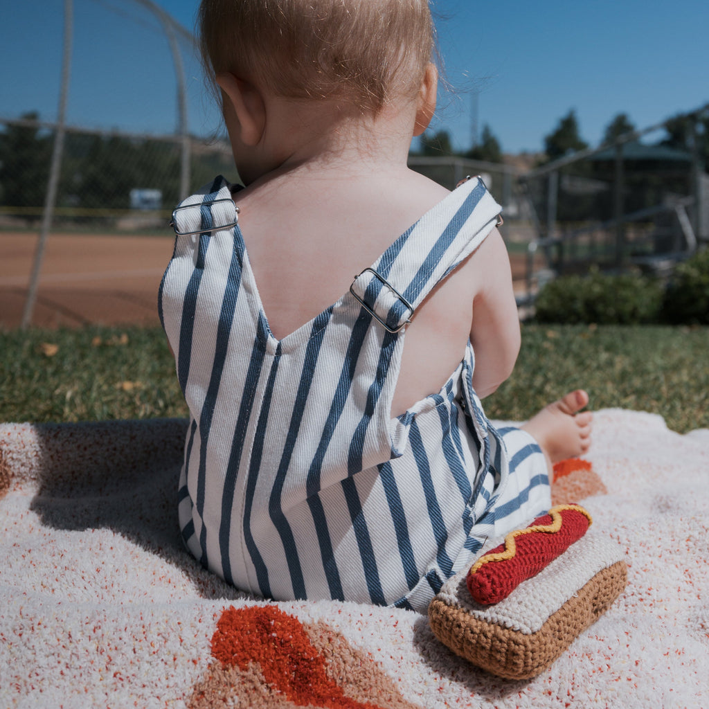 Kids Nautical Stripe Denim Overalls in Blue and White