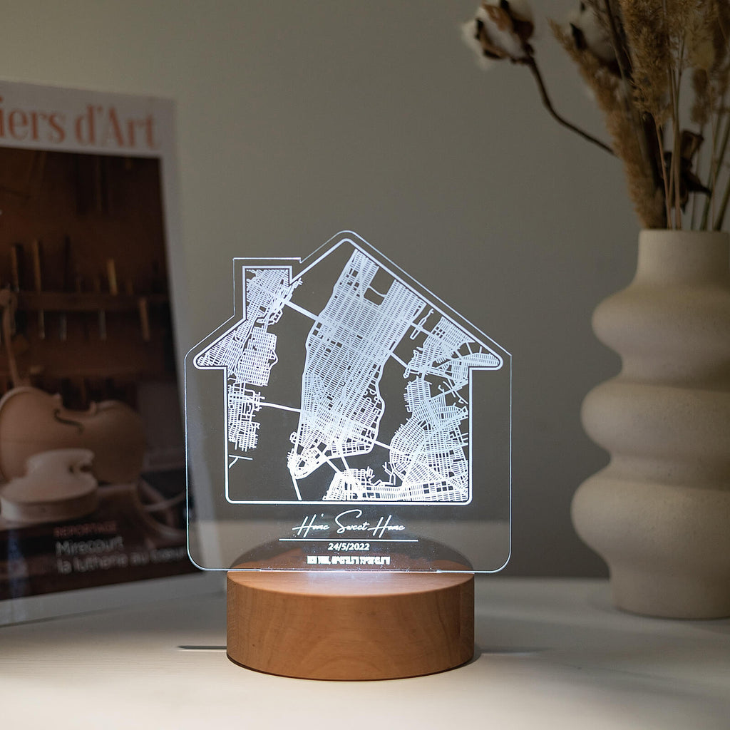 City Map Light Stand: Personalized Urban Night Light Decor