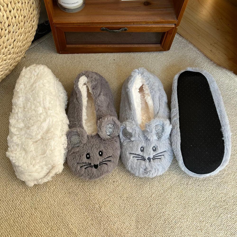 Women’s Plush Mouse Ear Memory Foam Slippers for Winter Comfort