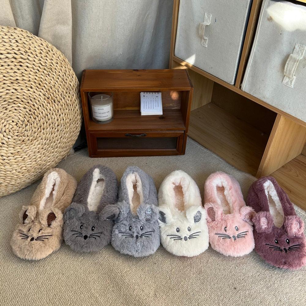Women’s Plush Mouse Ear Memory Foam Slippers for Winter Comfort