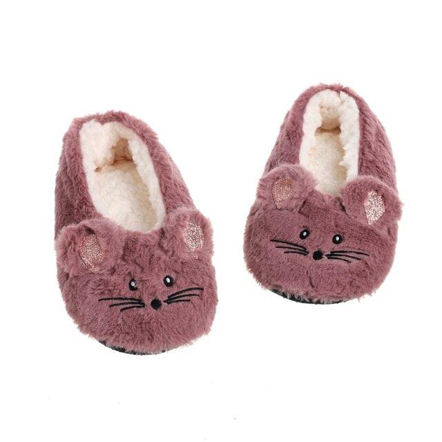 Women’s Plush Mouse Ear Memory Foam Slippers for Winter Comfort