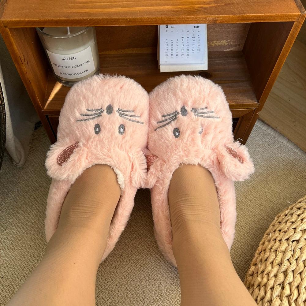 Women’s Plush Mouse Ear Memory Foam Slippers for Winter Comfort