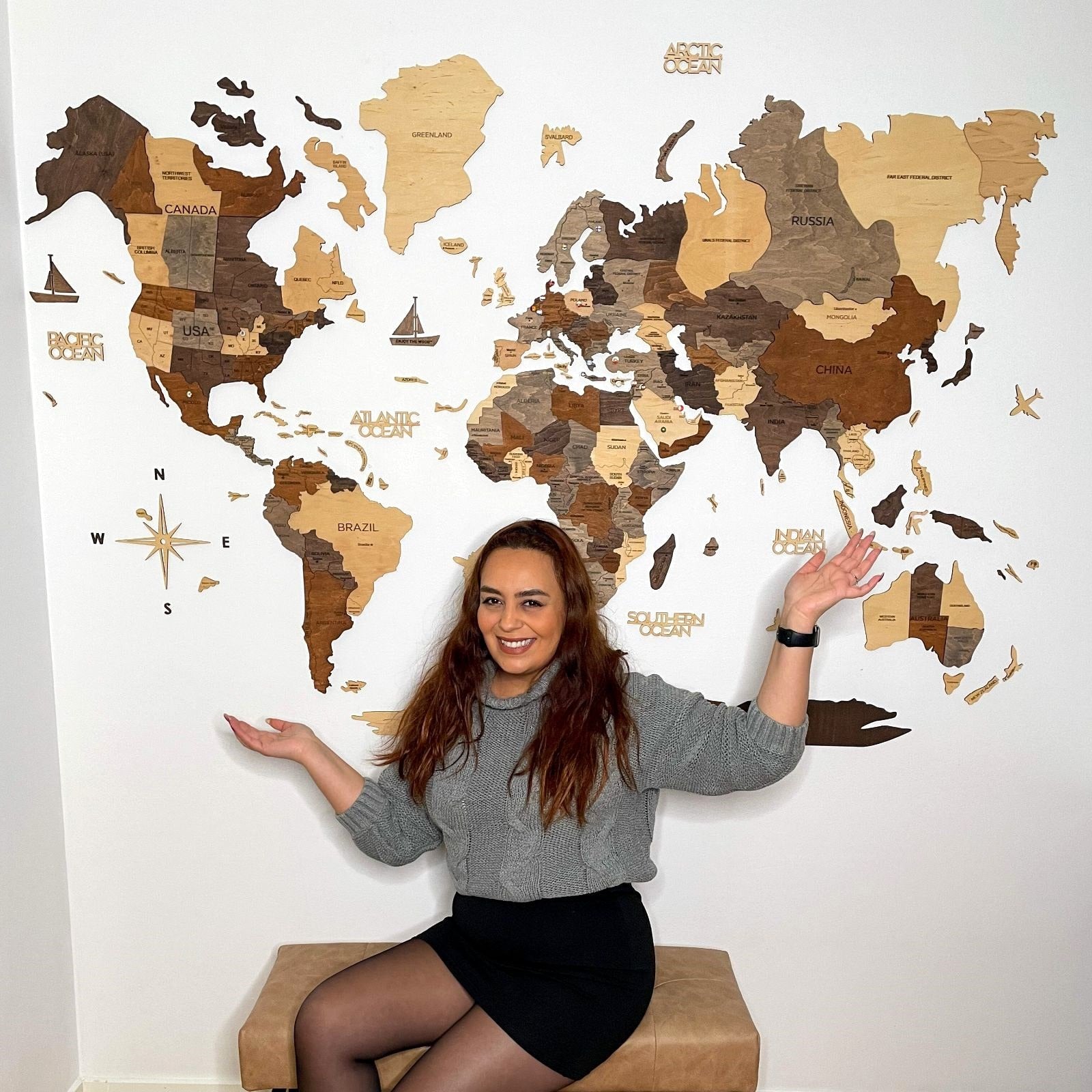Farmhouse Wall Decor: Large Wooden World Map for Home Interiors