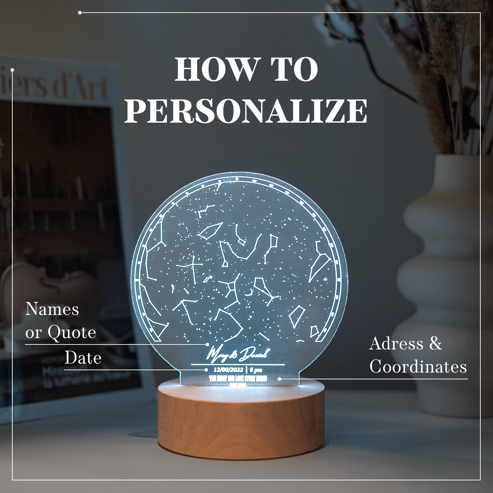 Custom Star Map Night Light – Minimalist Acrylic & Wood LED Decor