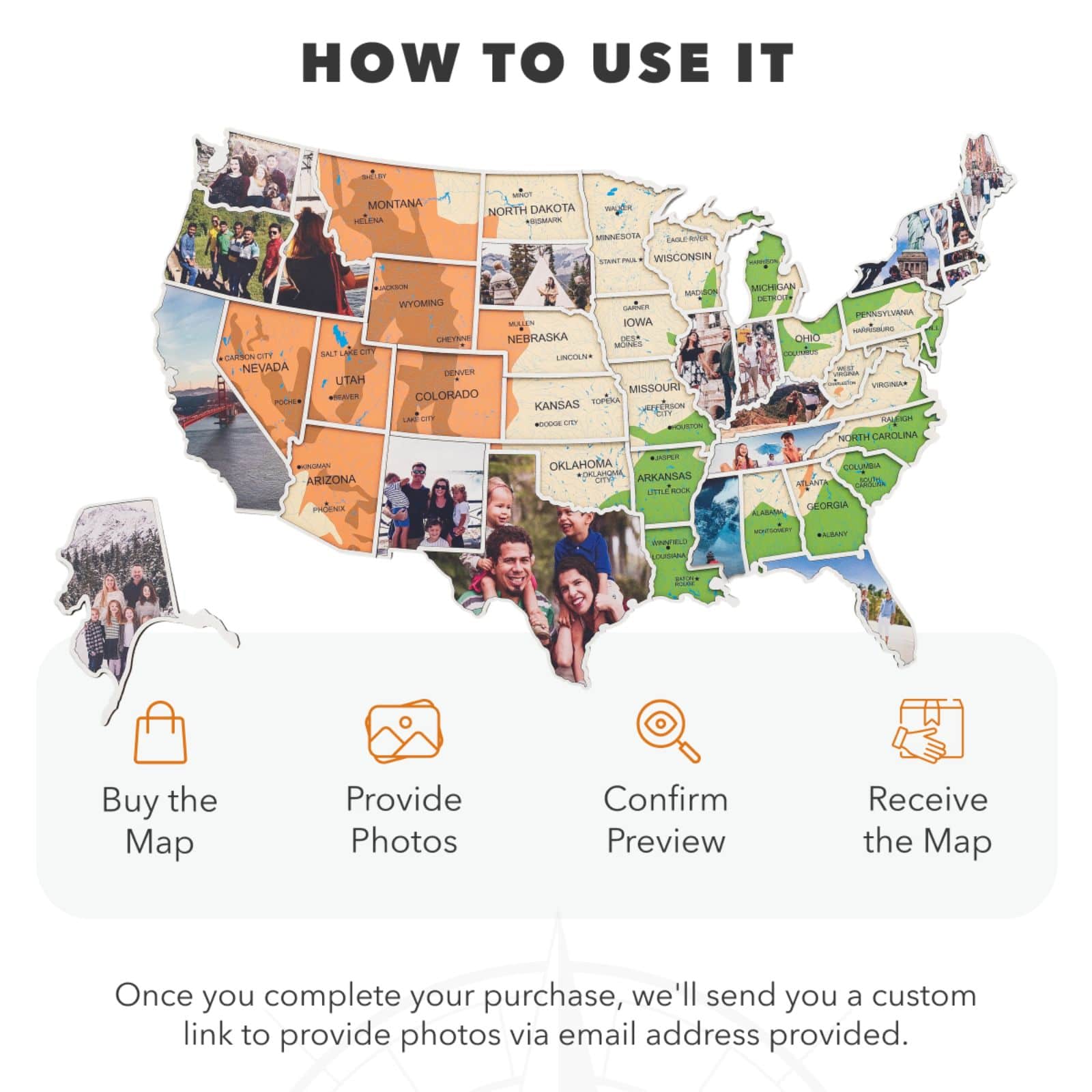 USA Physical Photo Map: Wooden Travel Memory Wall Art Display