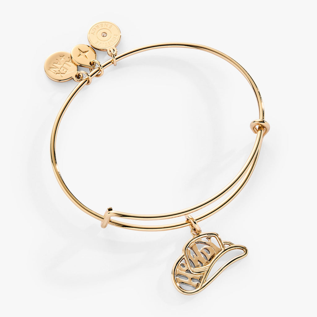 Alex and Ani style Howdy charm bangle featuring a cowboy hat charm.