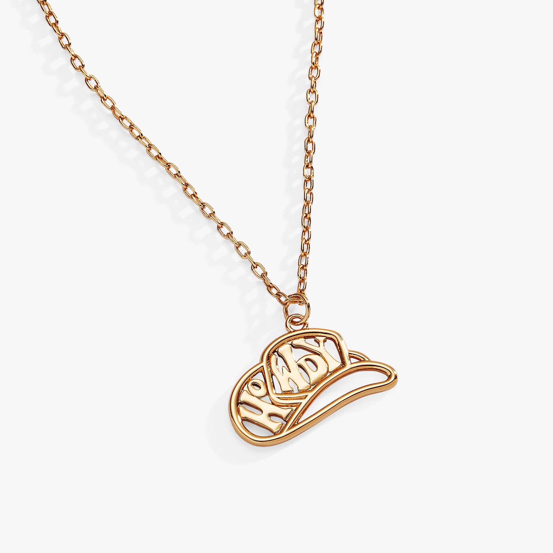 Gold Howdy Cowboy Hat Charm Necklace Western Bohemian Jewelry
