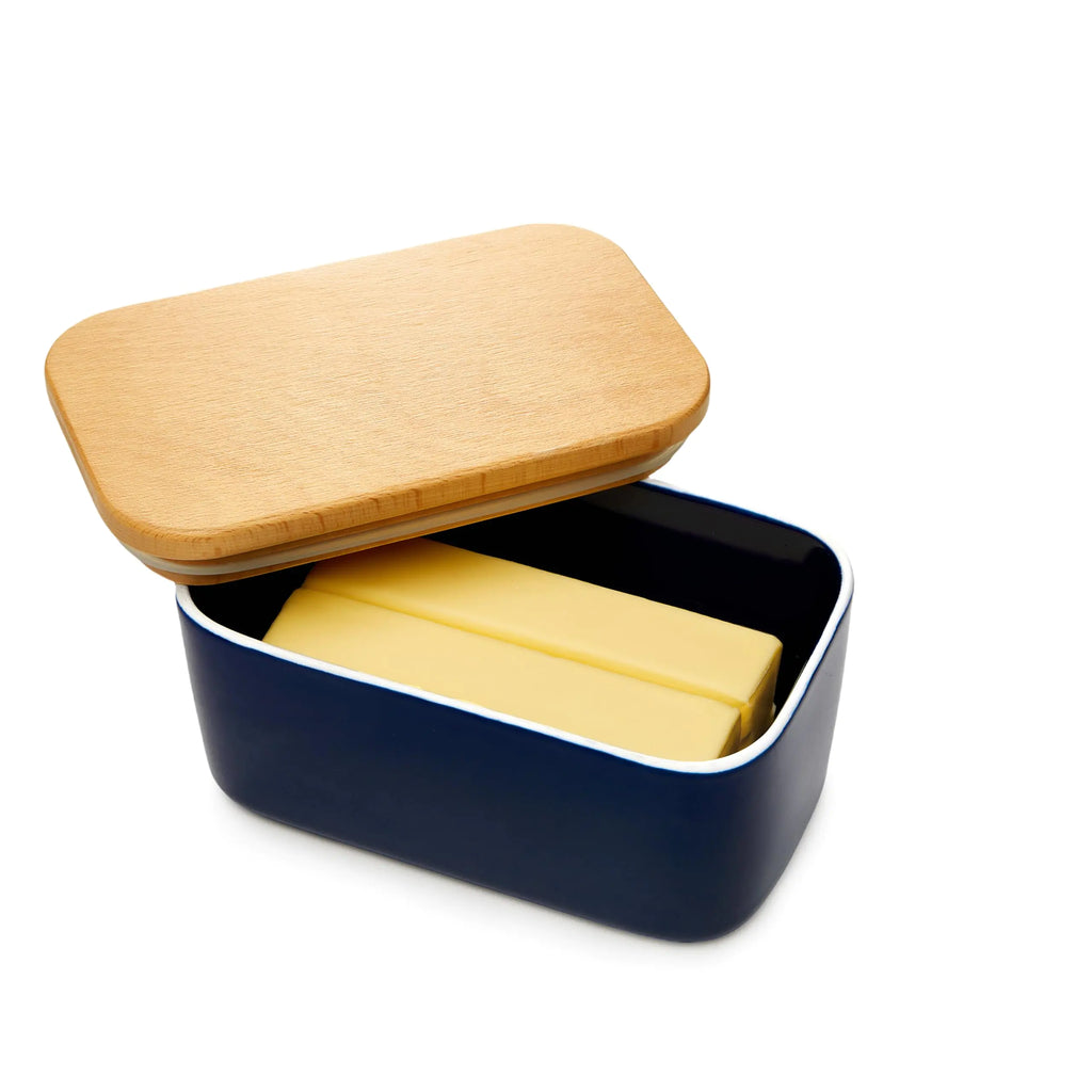 Sweese Large Butter Dish with Lid for Countertop Airtight Butter Keeper Holds Up to 2 Sticks of Butter Porcelain Butter Container for Kitchen Decor and Accessories for Kitchen Gift Navy