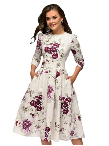 Women's A-Line Floral Dress - Vintage Party Style