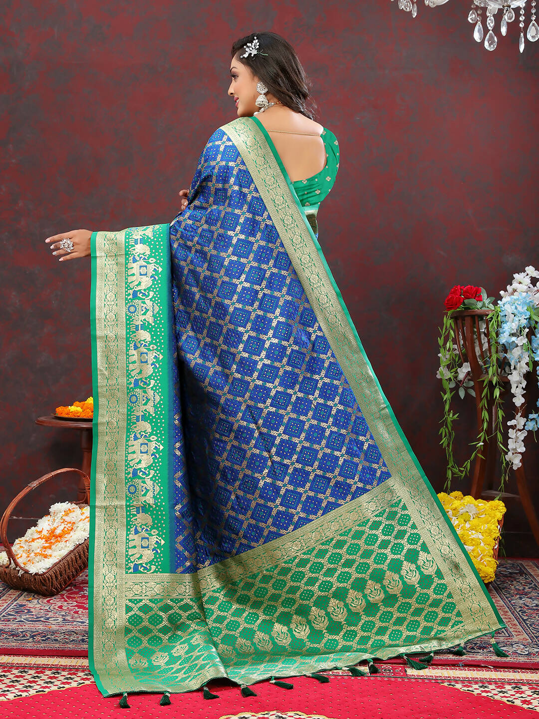Blue & Green Patola Silk Saree with Meenakari Woven Design