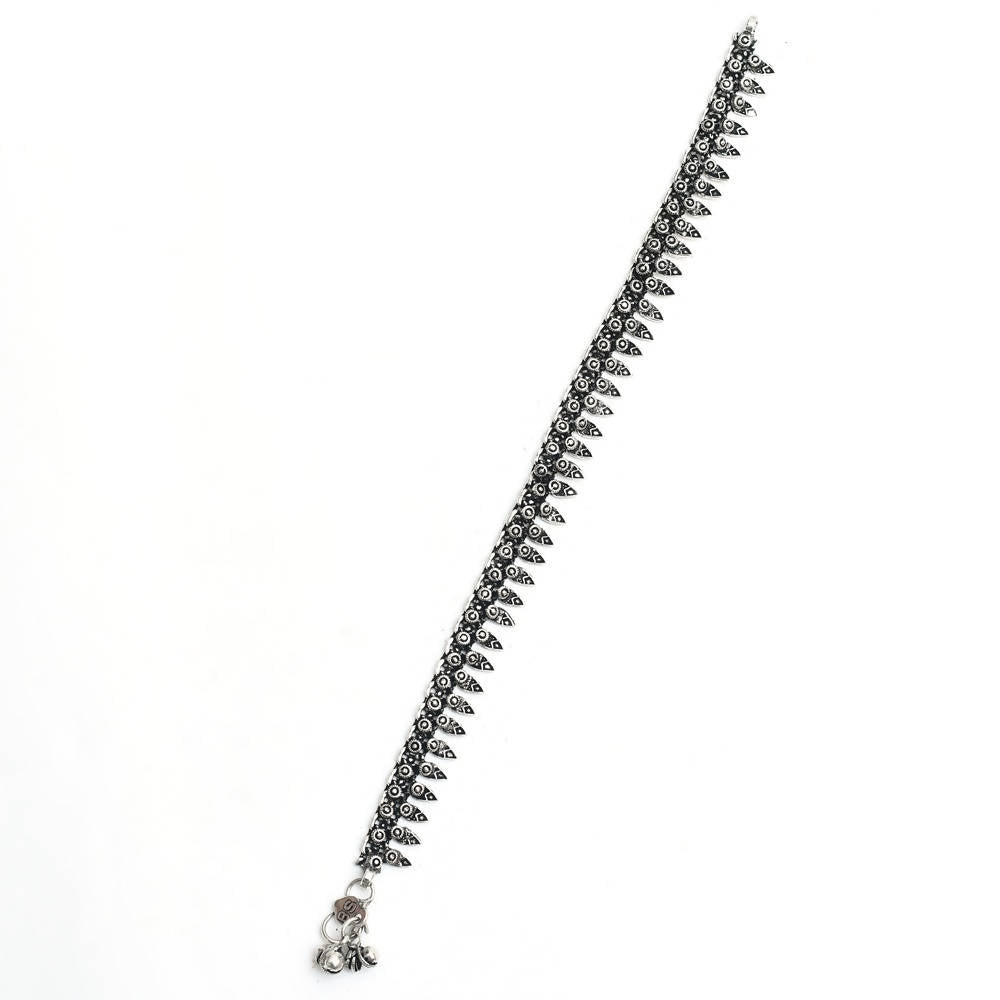 Classic Oxidised Silver Anklets - Traditional Women's Payal