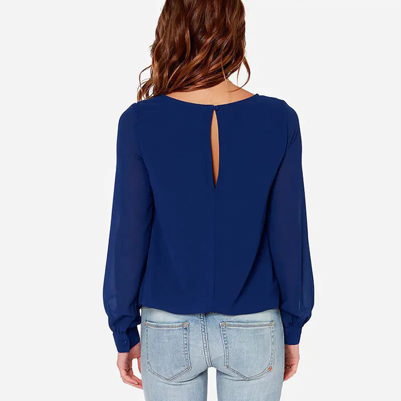 Women's Royal Blue Chiffon Blouse with Open Sleeve Detail - Image 4