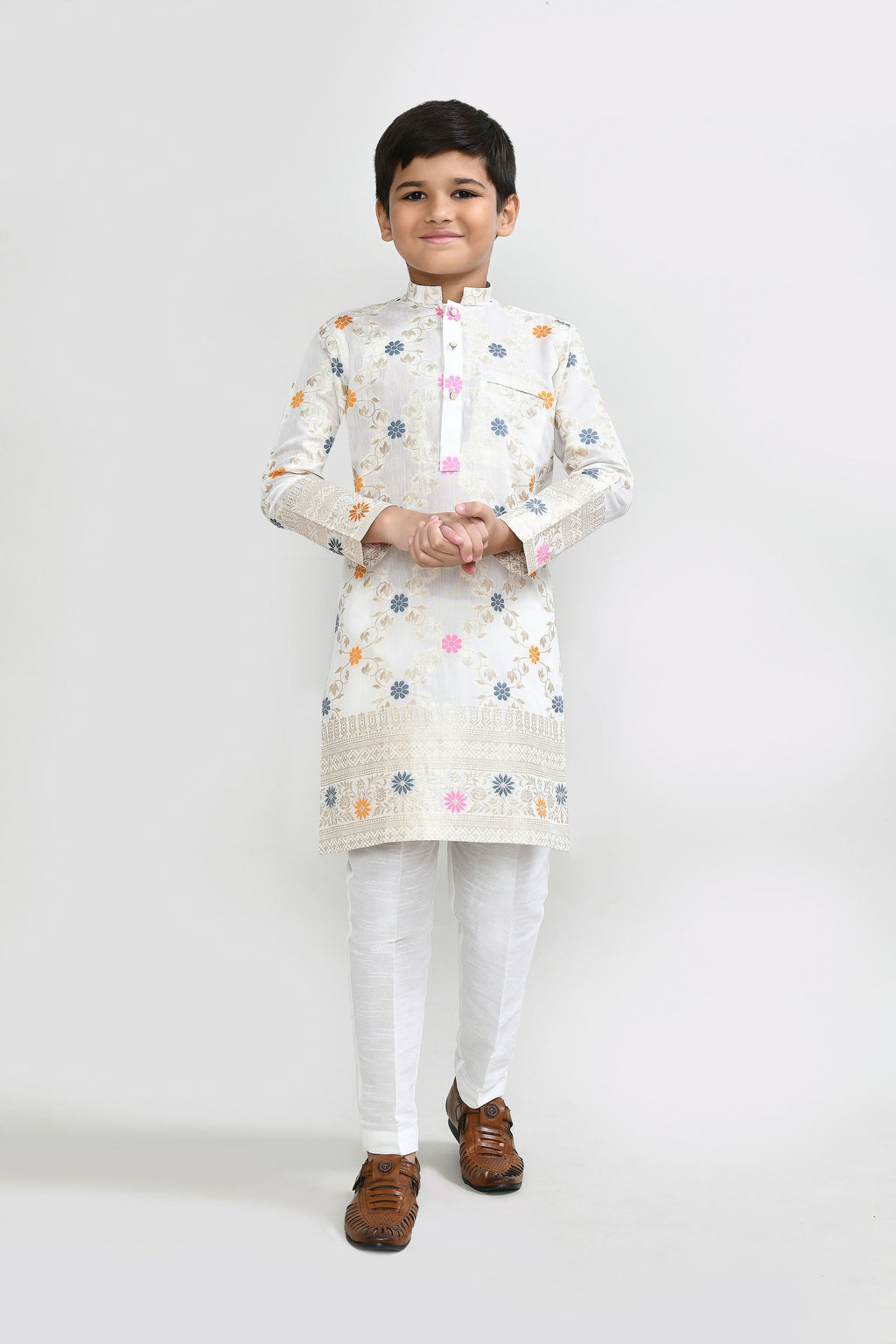 Off White Silk Kurta with Straight Fit White Pants