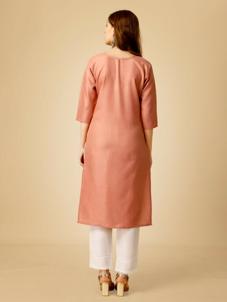 Women's Gajri Cotton Blend Embroidered Straight Kurta Pant Set