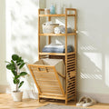 Bamboo Tilt Laundry Hamper, 16/20 Inch Solid Wood Frame, Bathroom Storage Organizer for Dirty Clothes, Towels, Multi-Purpose Storage Rack for Bedroom & Bathroom