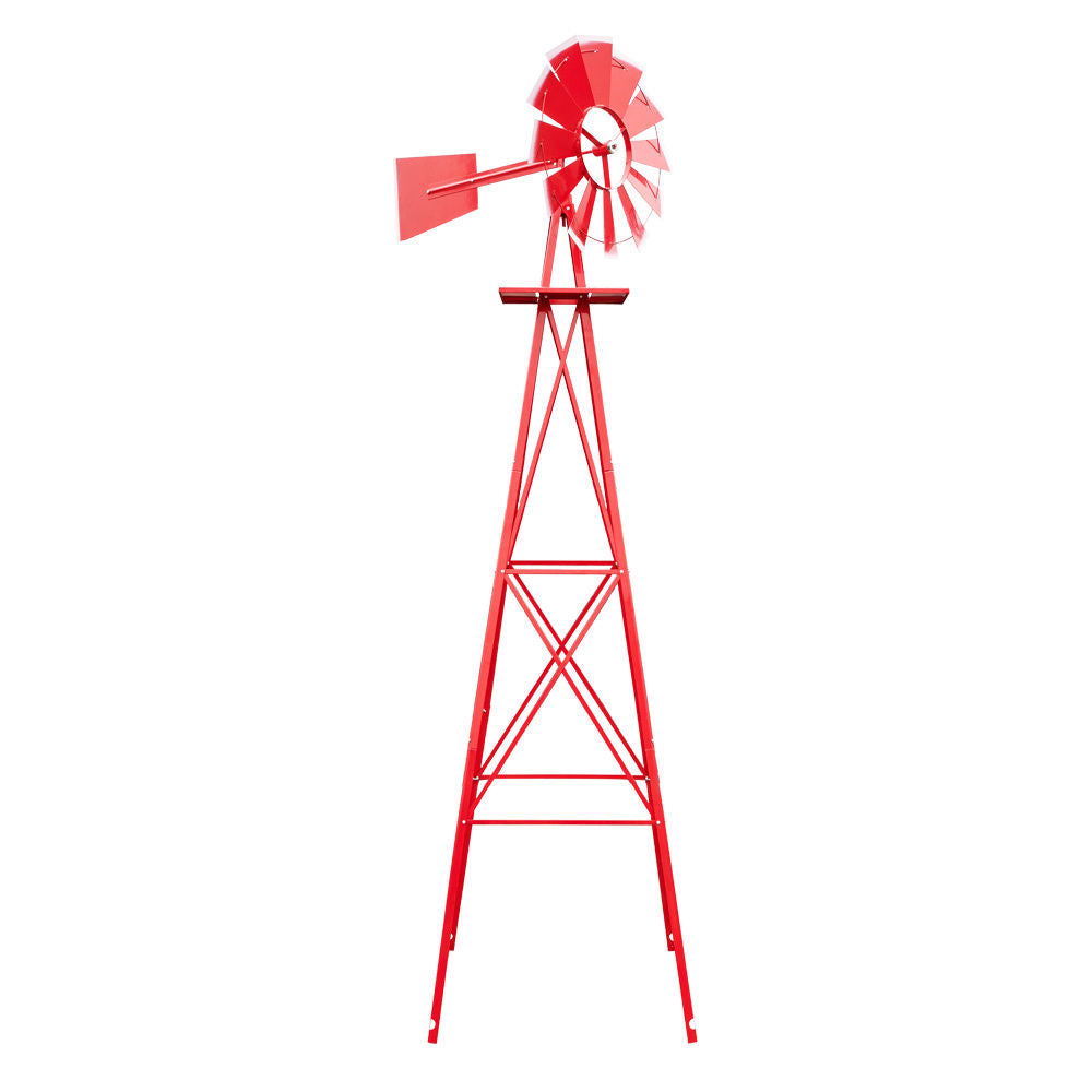 8ft Green Windmill with Weather Vane 4-Legged Standing Rotatable Iron Garden Decoration