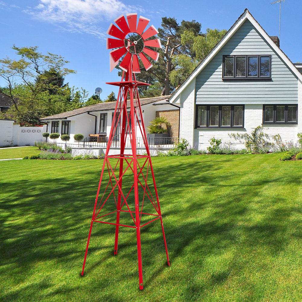 8ft Green Windmill with Weather Vane 4-Legged Standing Rotatable Iron Garden Decoration